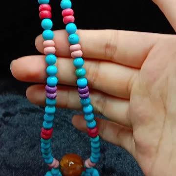 Natural turquoise blue smooth beads with Rhodonite gemstone pendant sakura onyx 04