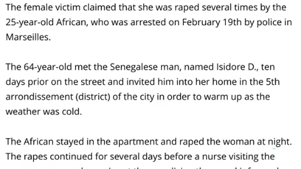 Illegal Migrant Arrested For R*ping 64-Year-Old Who Hosted Him In Her Home - France