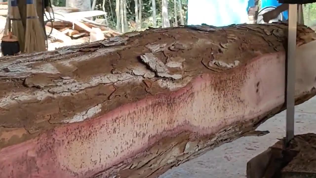 The Process Of Sawing Mahogany Wood Is Very Tiring, Making Truck Bed Board Material At The Sawmill