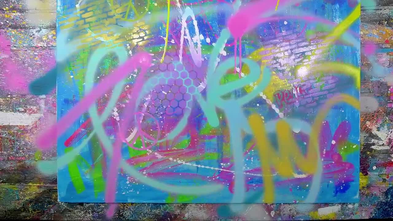 Colorful Pop Art / Abstract Painting Demo With Stencils | Peace