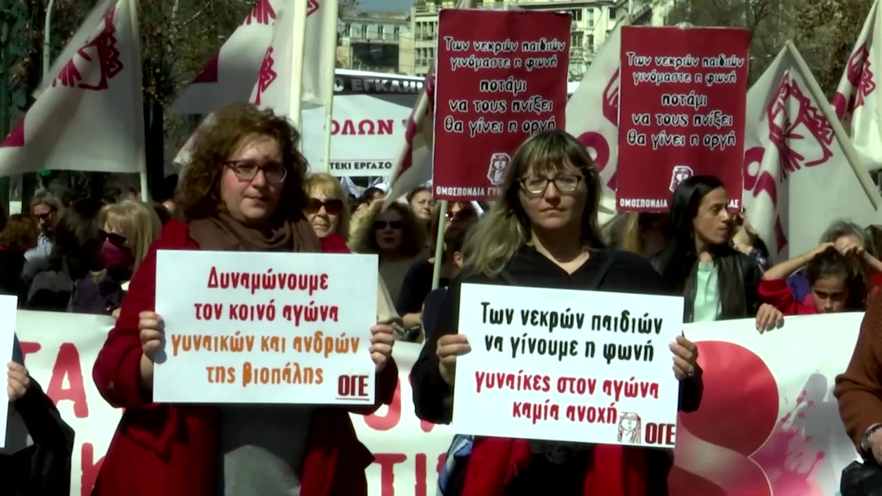 Tens of thousands march in Athens after train disaster.