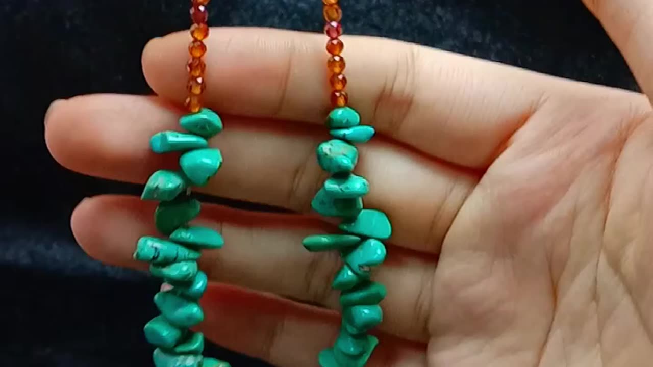 Natural turquoise and faceted orange garnet Jewelry Gift For Her 20240101-06-08