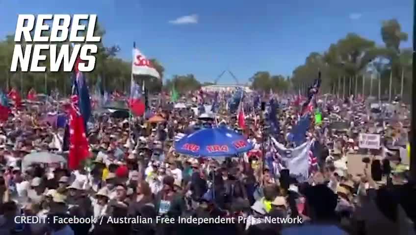 Thousands Of Anti-Mandate Protestors Outside Parliament House In Canberra