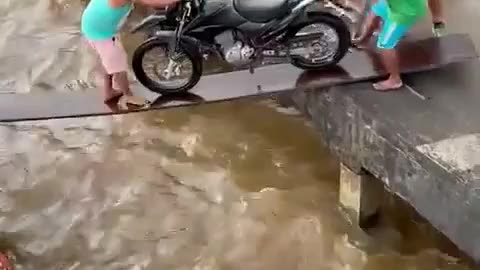 Motorcycle boat transfer gone wrong.