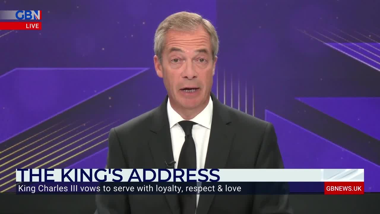 Nigel Farage reacts to King Charles III addressing the nation for the first time as monarch