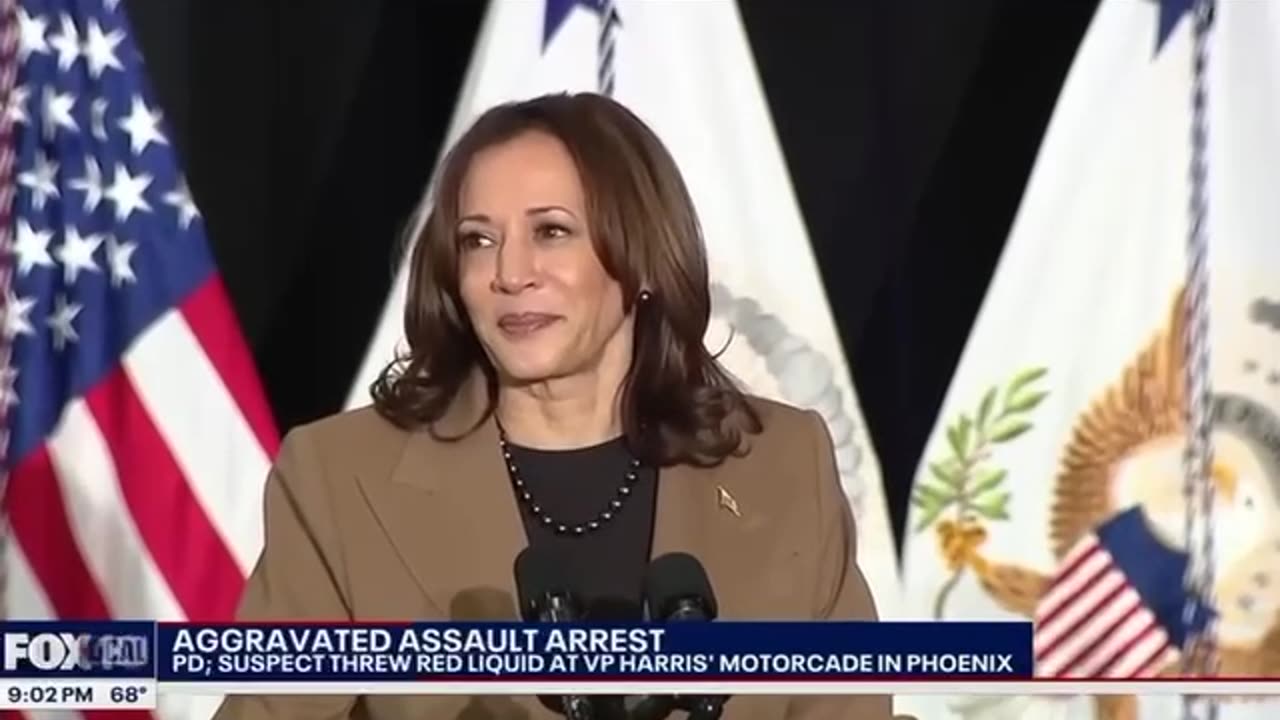 The motorcade of US Vice President Kamala Harris was doused in red fluid