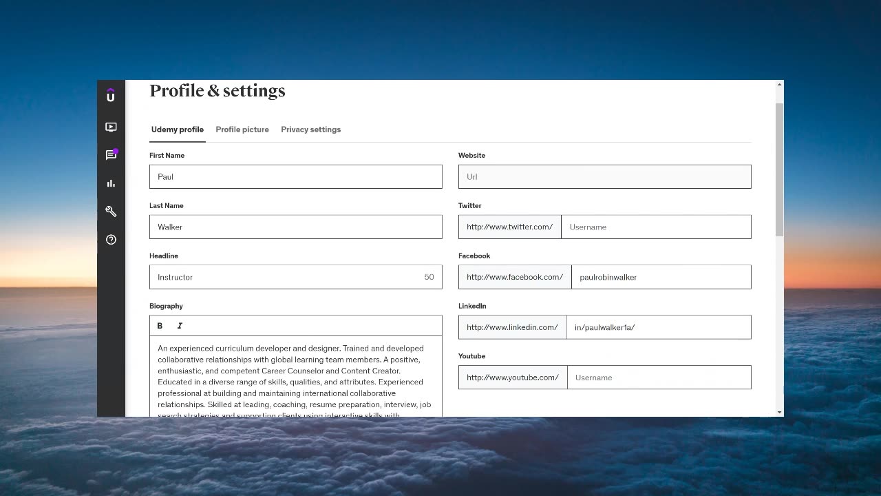 Udemy Profile Creation With Paul Walker