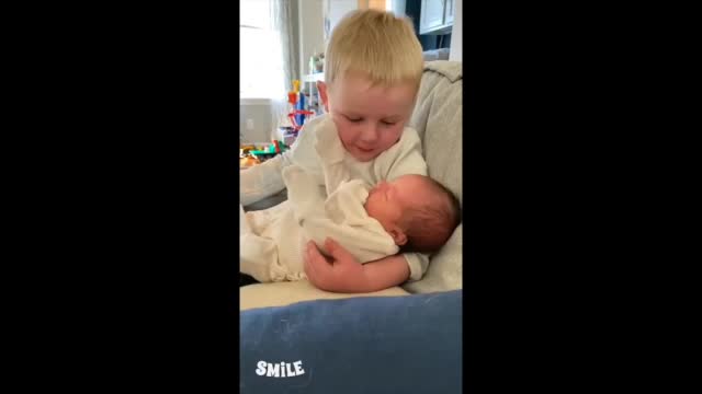 ADORABLE: Brother Tears Up Holding Baby Sister