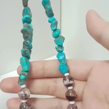 Turquoise and white shell Black Ghost phantom quartz with Amethyst Multi Stone Beaded Necklace06