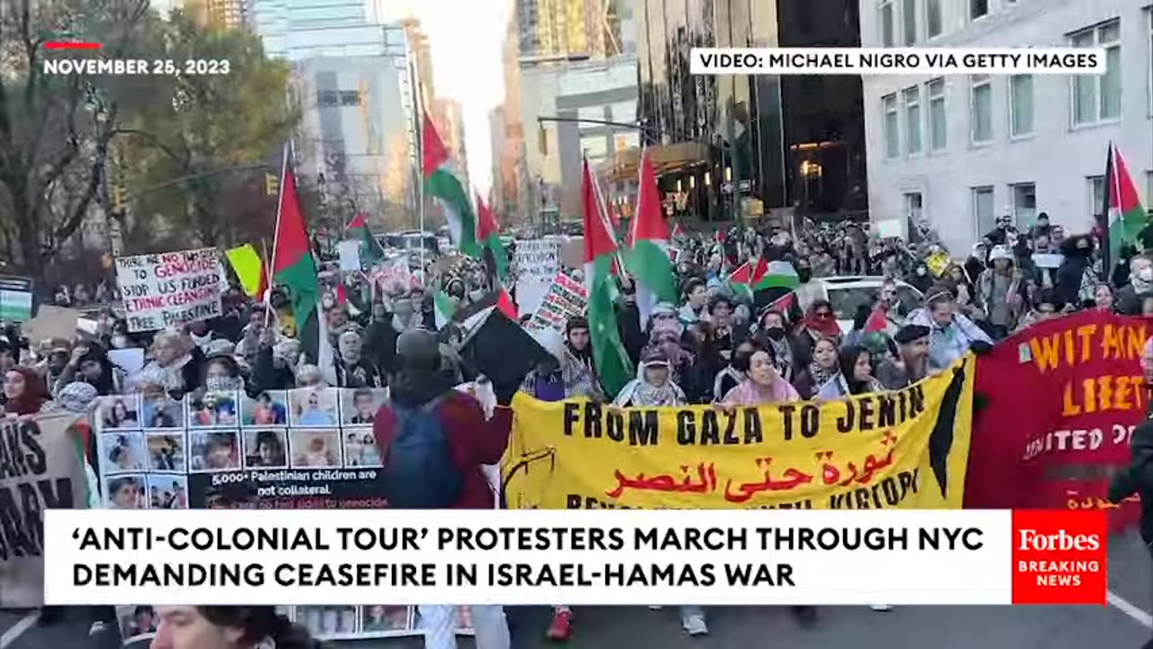 Pro-Ceasefire Protesters Drape Lincoln Statue In Palestinian Flag, Accuse Israel Of Genocide In NYC