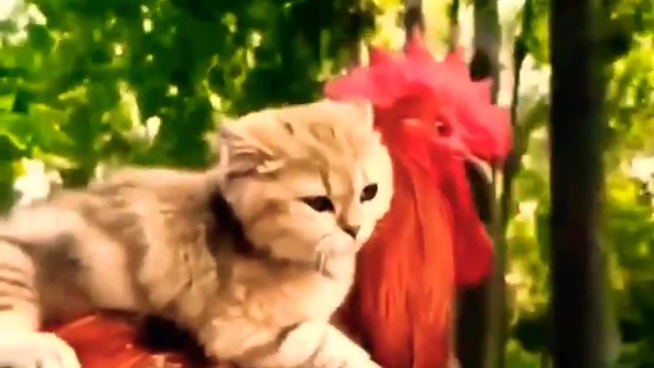 The Cat and Rooster Beautiful Moment 🐈🐓😻 #cat #shorts #viral - Cat Video. cat