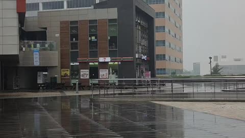 Lonely walk on a rainy day in Songdo, Incheon