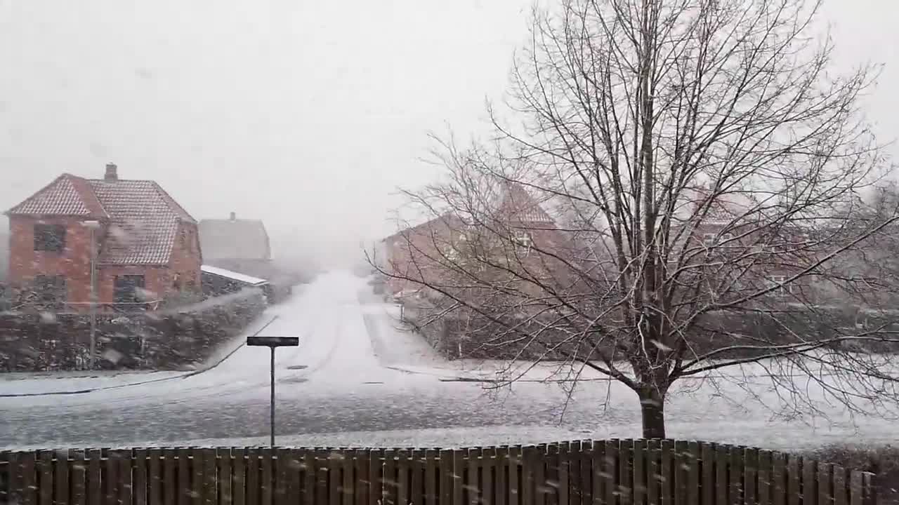 Heavy snowfall in Denmark.