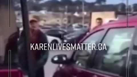 Public Karen LECTURES guy about parking "too close" when can't even park straight herself