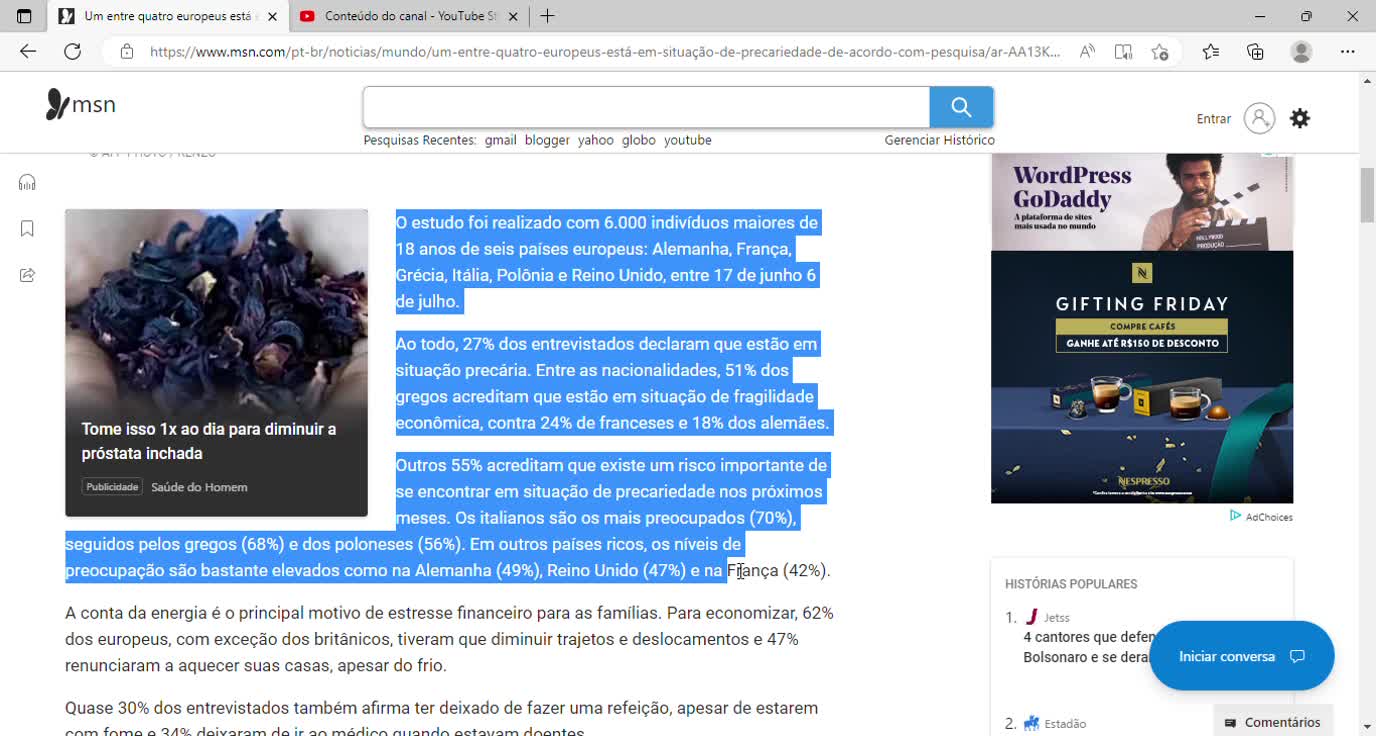 Um entre quatro europeus está em situação de precariedade, de acordo com pesquisa