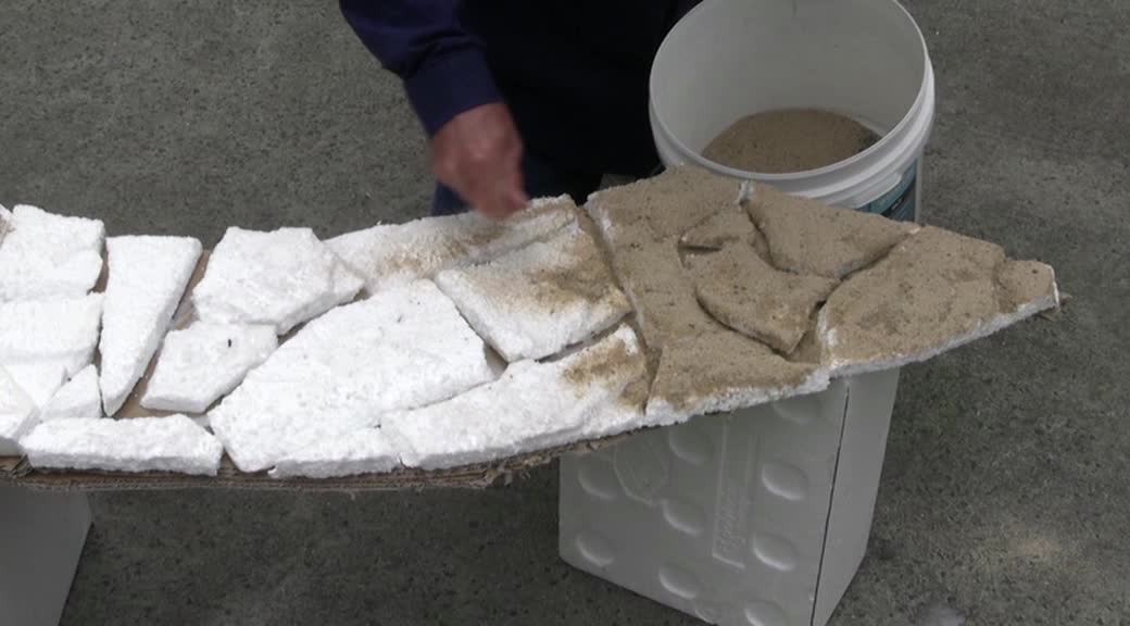 making a sandstone bridge from polystyrene and cardboard