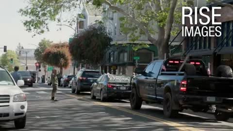 Oakland, California: Antifa/BLM terrorists throwing eggs at 'People's Convoy'.