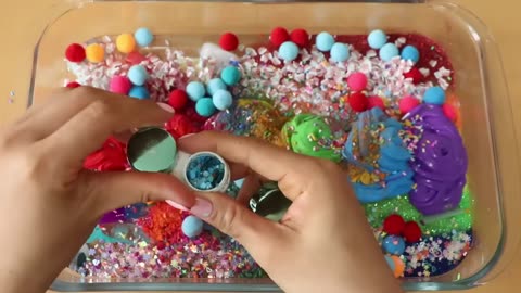 Mixing”Rainbow” Eyeshadow and Makeup,parts,glitter Into Slime!Satisfying Slime Video!★ASMR★