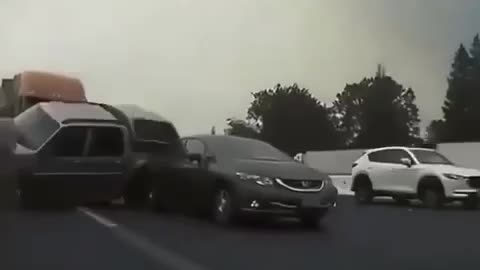 truck annihilates destruction on cars on motorway