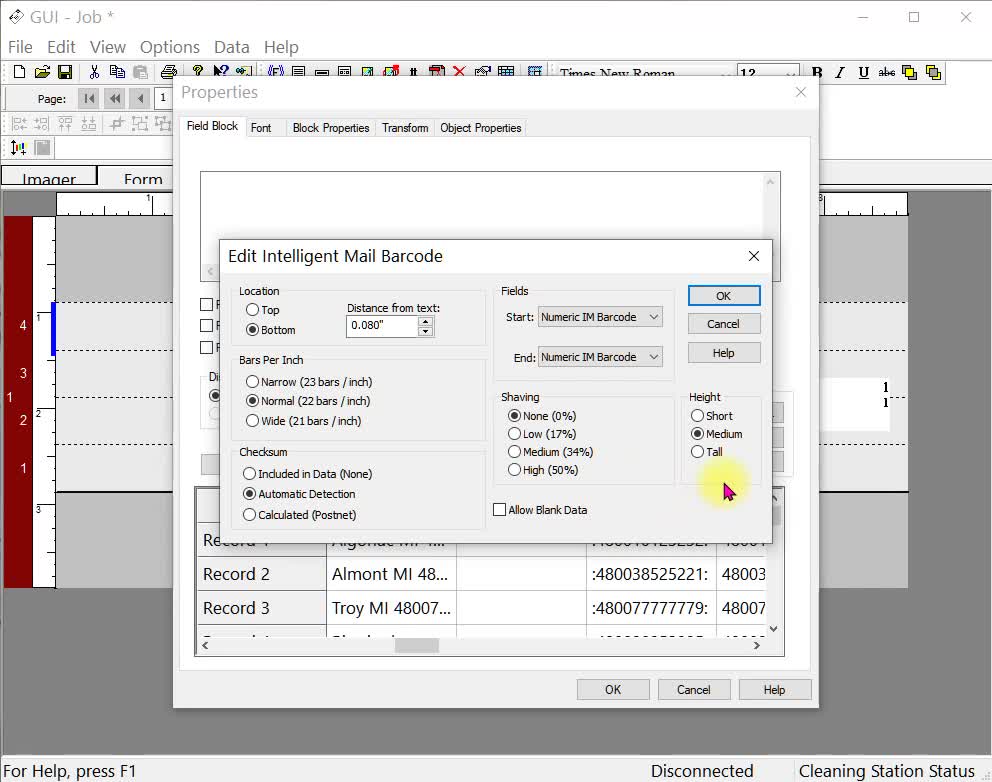 Jet.Engine IMB Barcode Settings