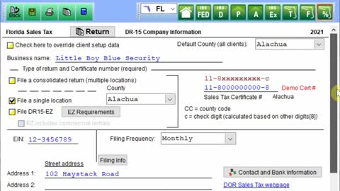 SAXTAX Florida Sales and Use Tax Return - Location