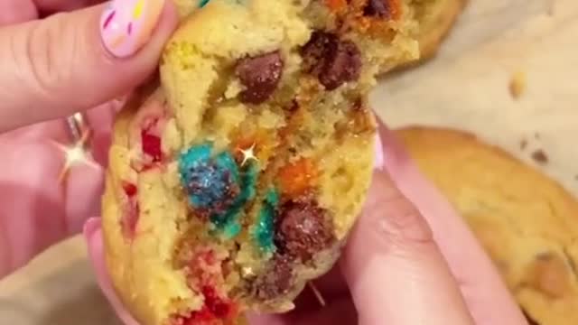 Cookies made from chocolate chips and candy with flour