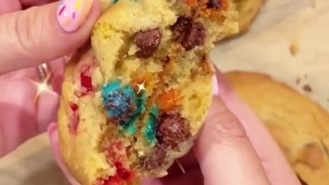 Cookies made from chocolate chips and candy with flour