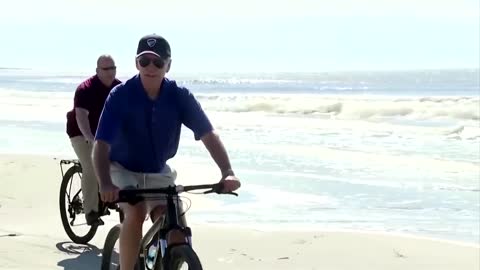 A reporter asks Biden if he will go talk to them: “No. I’ve gotta go get some bathing suits.”