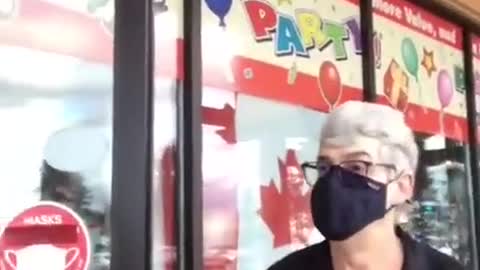 Watch the reactions of the staff as man in Canada tilts mask to smell a candle!