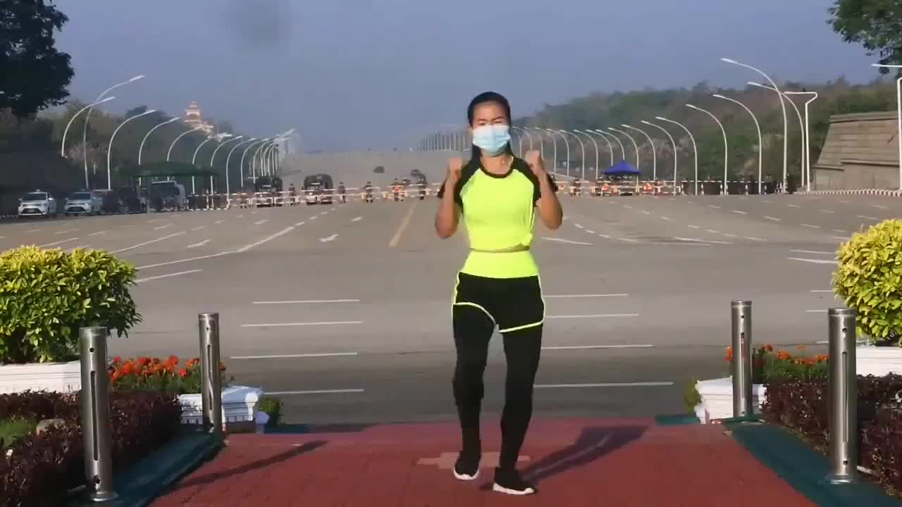 Myanmar Woman Aerobics During Military Coup in Myanmar