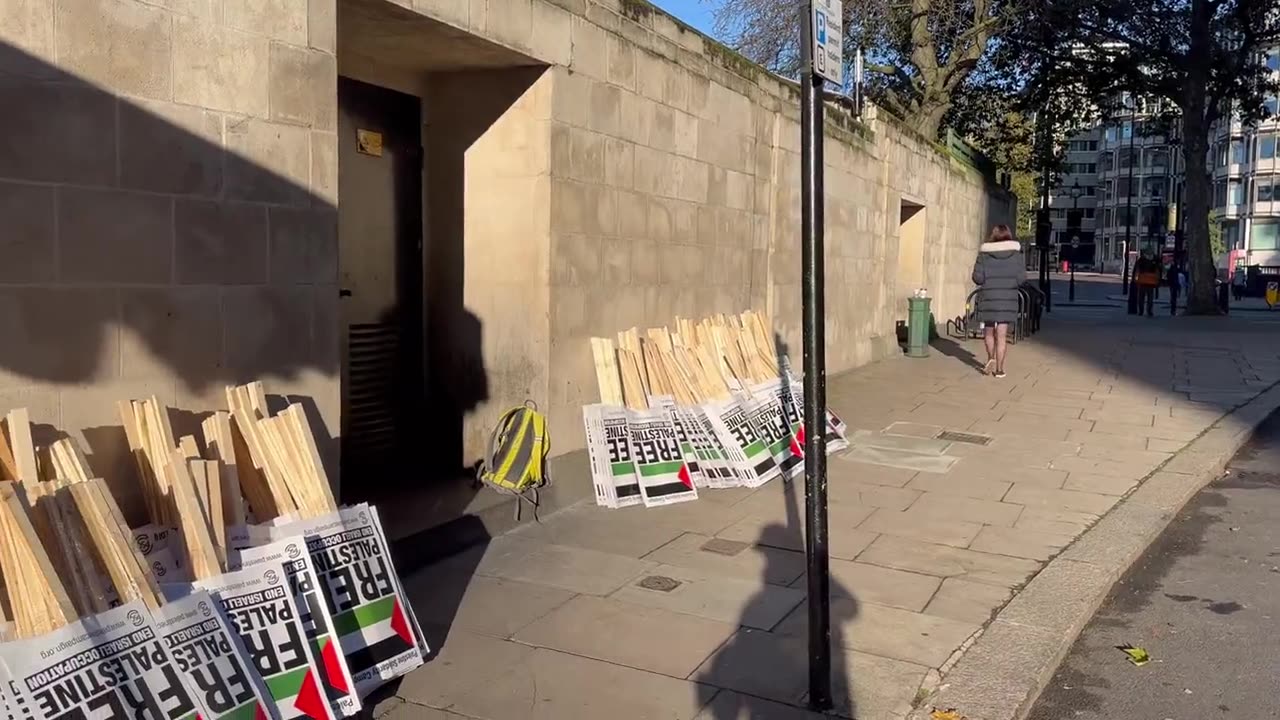 Free Palestine placards are mysteriously turning up at protest sites.