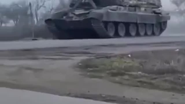 Armored vehicles of Russia near Genichesk in the Kherson region. With the letter Z