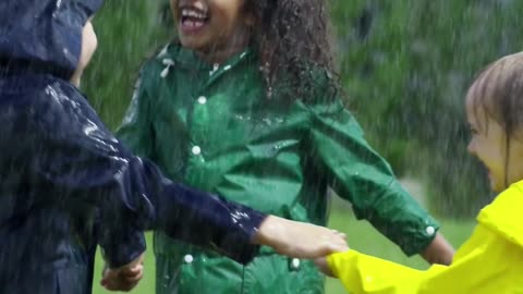 Kids playing in rain