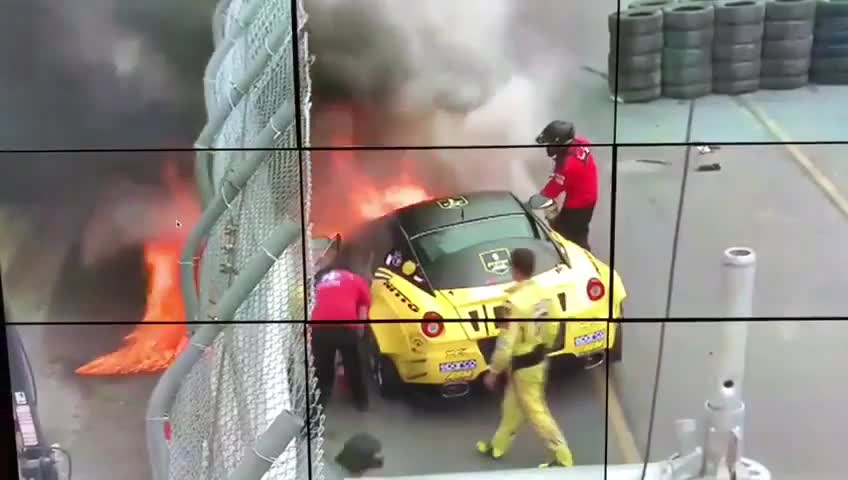 ferrari 599 drift car catches fire , formula drift 2018