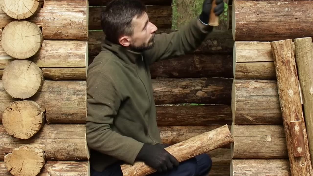 Building a Log Cabin in the Woods from Wind-Fallen Trees | FULL VIDEO ON MY CHANNEL