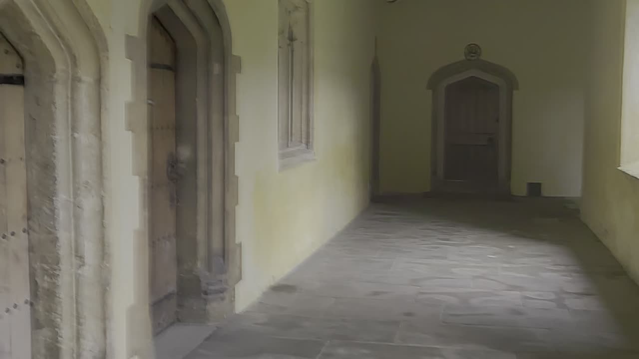 Walking through the cloisters at Magdalen College, Oxford University