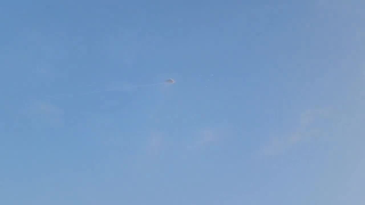 Iron Dome seen intercepting a rocket over the Sderot area a short while ago.