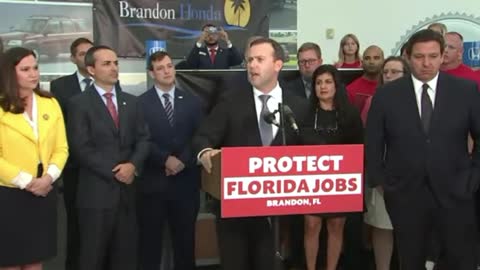 Florida Speaker Chris Sprowls Speaks at DeSantis Signing of Legislation to Protect Florida Jobs