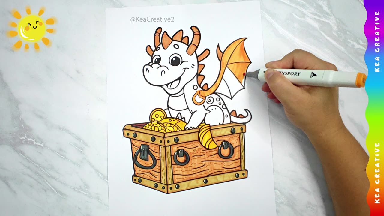 Coloring - The Dinosaur with the treasure @KeaCreative2 - Coloring Pages For Childrens. Enjoy!