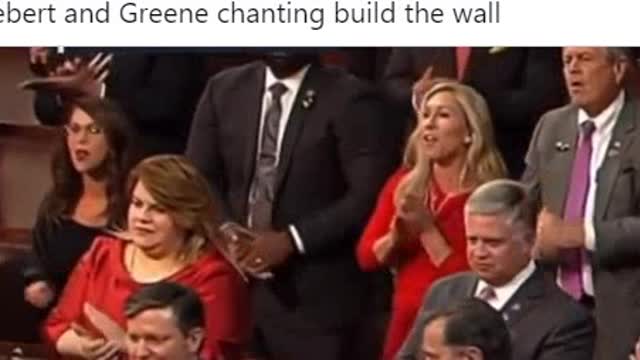 Marjorie Taylor Greene and Lauren B Chant “Build the Wall!” During Biden’s Speech