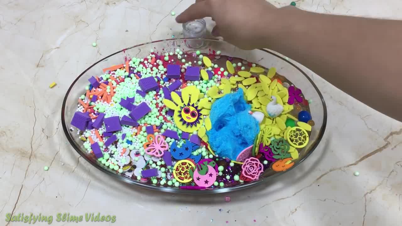 Mixing Random Things into Clear Slime _ Slimesmoothie _ Satisfying Slime Video