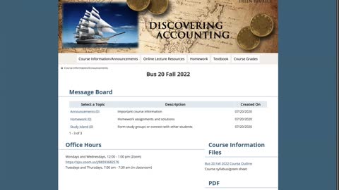 Bus 20 Class Website Overview Fall 2022