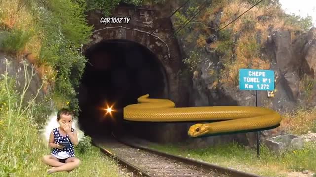 Alone Bon bon baby on track try to Stop Crazy train and escapes FUNNY TRAIN VFX video edit | CARTOOZ