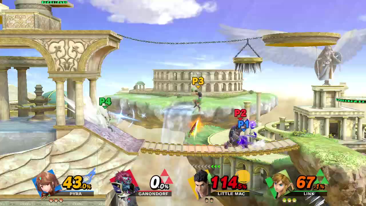 Pyra/Mythra vs Ganondorf vs Little Mac vs Link on Palutena's Temple (Super Smash Bros Ultimate)