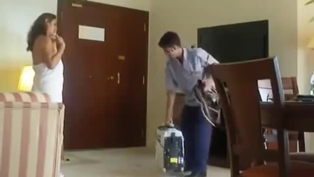 Pretty girl in vacuum cleaner