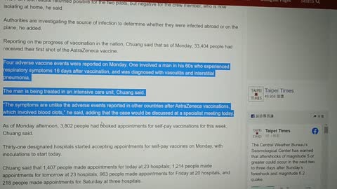 TAIWAN - HEADLINE NEWS - TWO MORE POSITIVE CASES(PCR TESTS) ...MEANWHILE ADVERSE VACCINE EFFECTS..