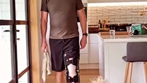 Limping dog copies his injured owner out of sympathy 