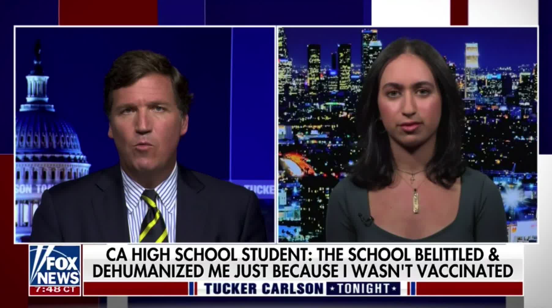 A high student from California tells Tucker Carlson about getting kicked out of school for not getting the COVID vax