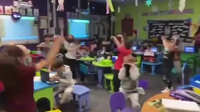 Elementry School Kids Celebrate When They Hear They Don't Have to Wear Masks Anymore