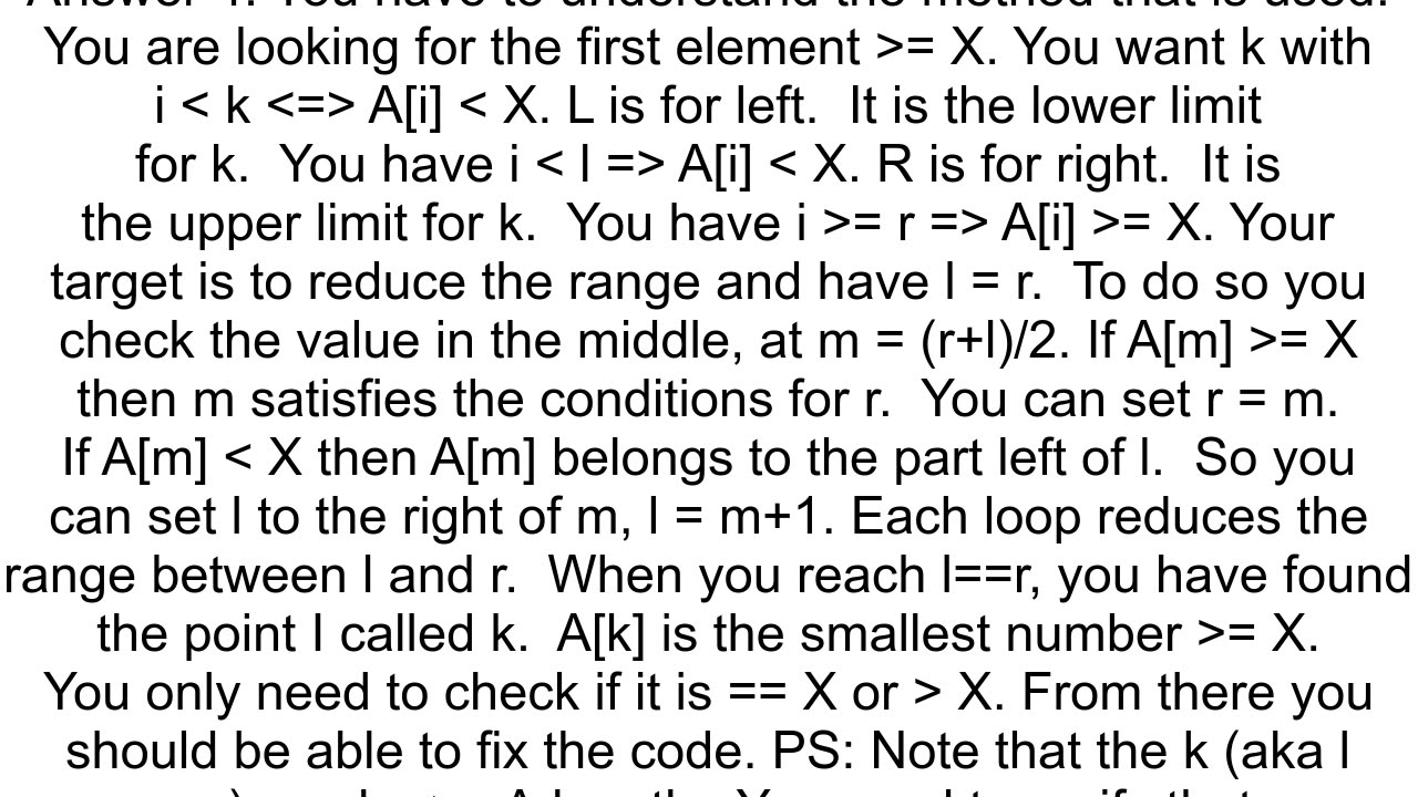 Debug binary search code